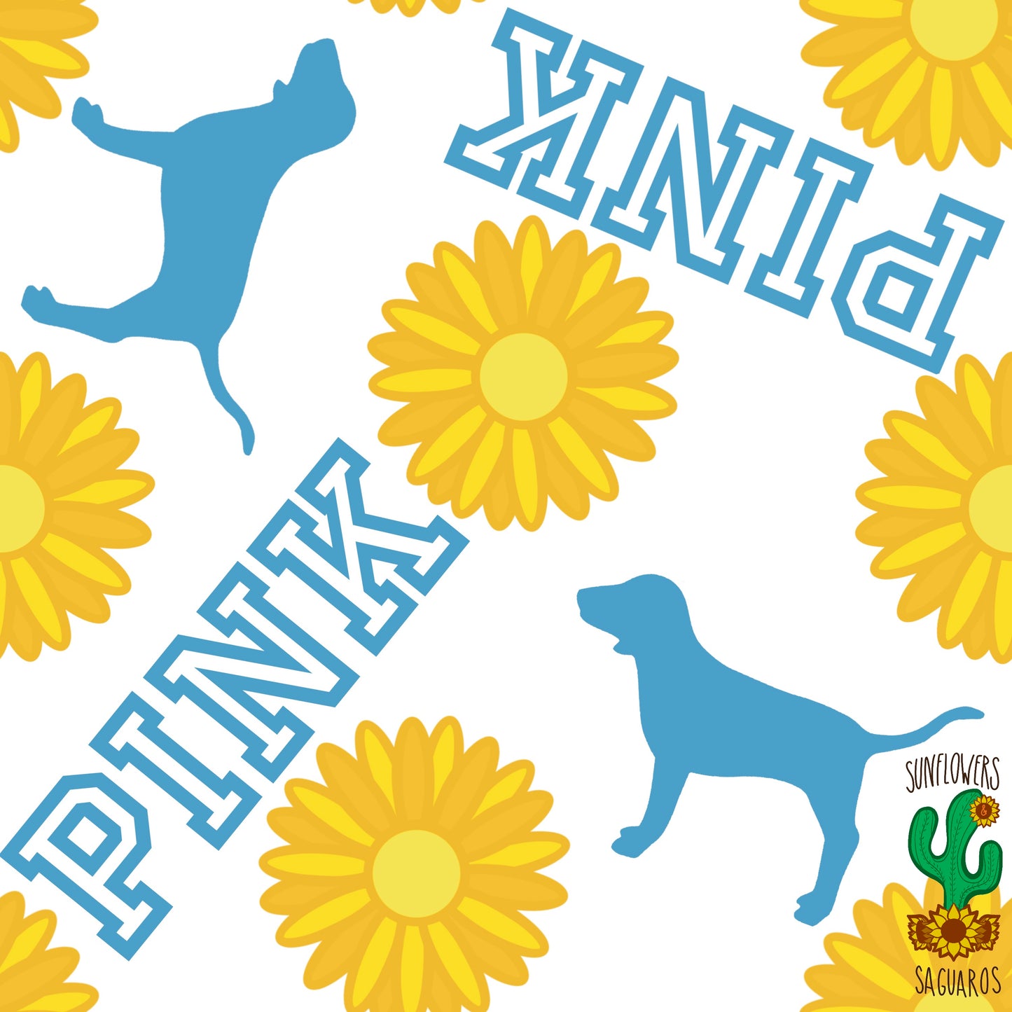 PINK Blue & Sunflowers