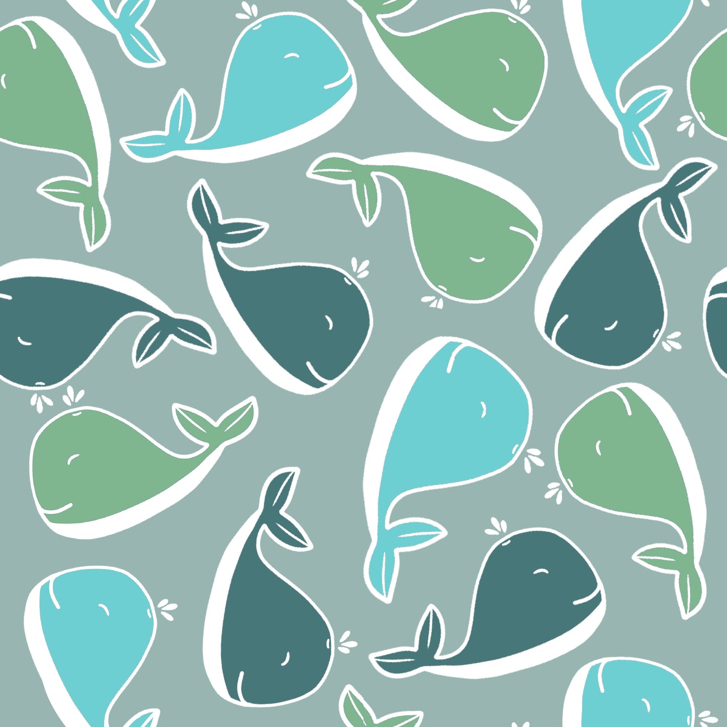 Whales Blue & Green