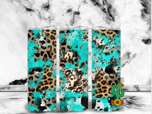 Teal Cow & Cheetah Tumbler